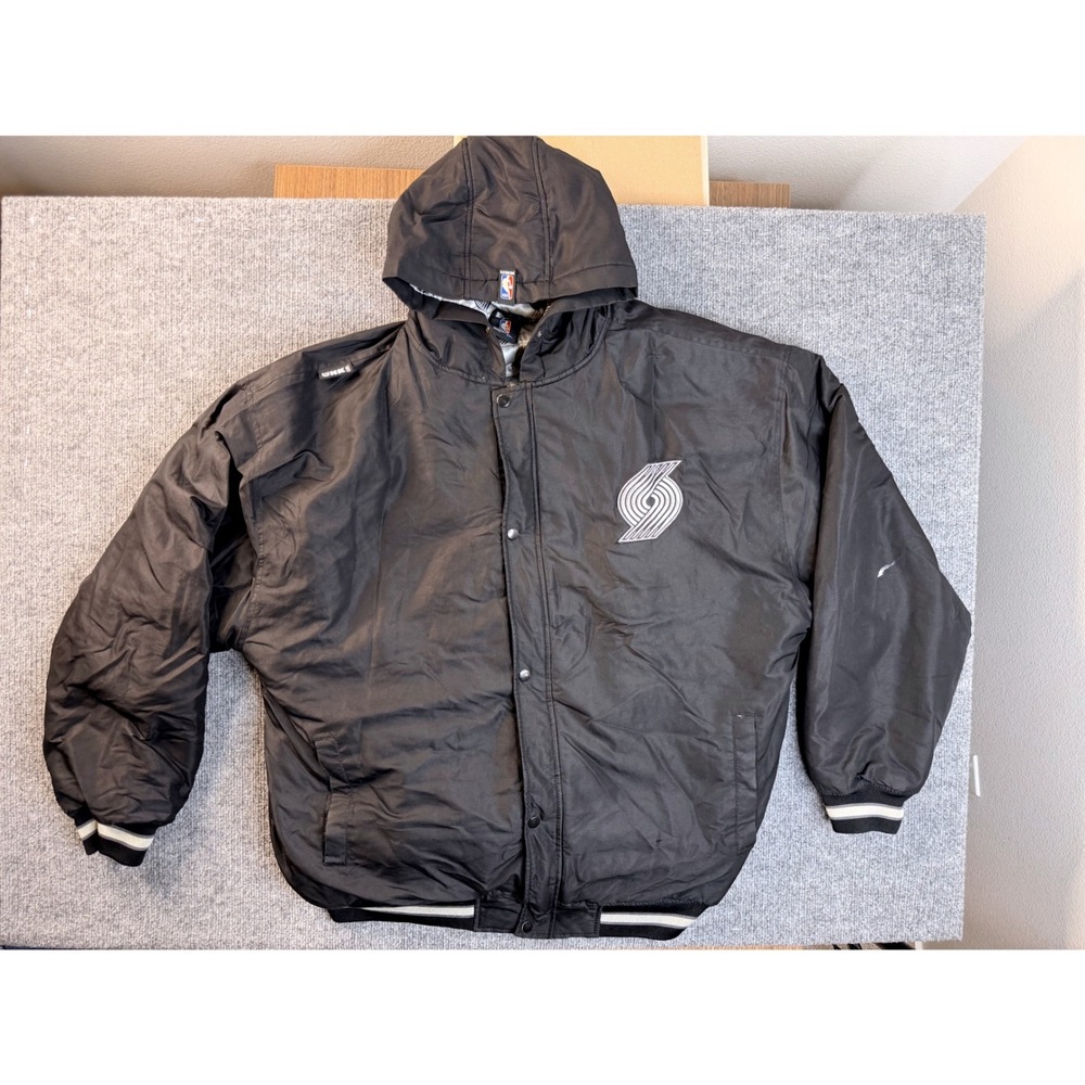 NBA UNK Portland Trail Blazers Jacket XXL Black Puffer Hooded Insulated Mens Y2K